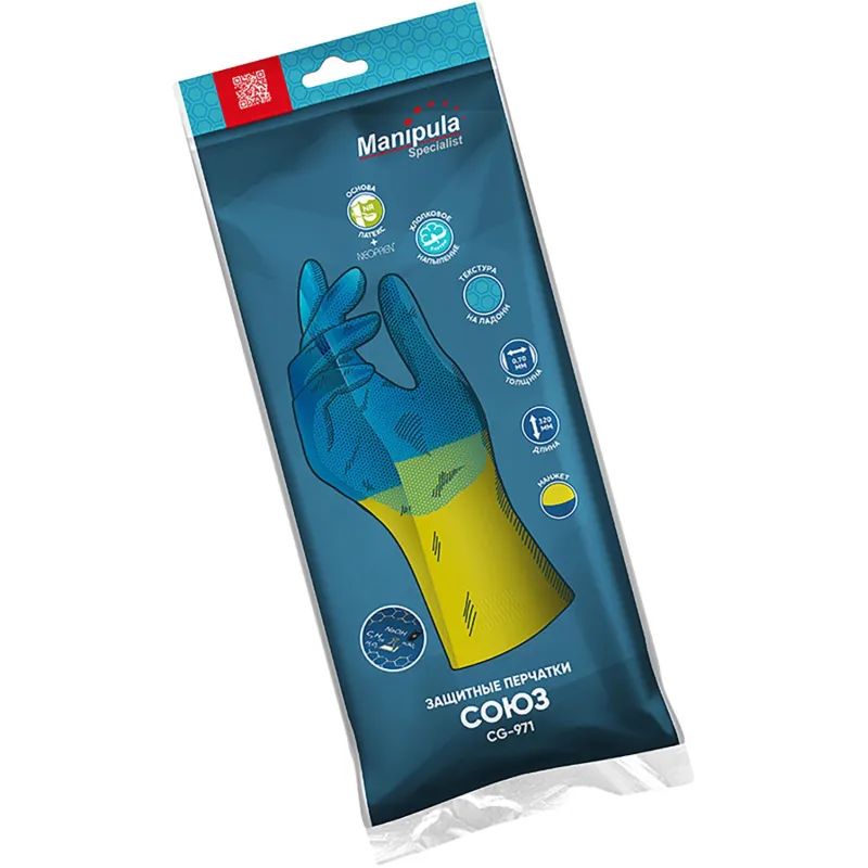 Перчатки латекс/неопрен Manipula Союз (LN-F-05/СG-971) р-р 9-9,5,ПС
