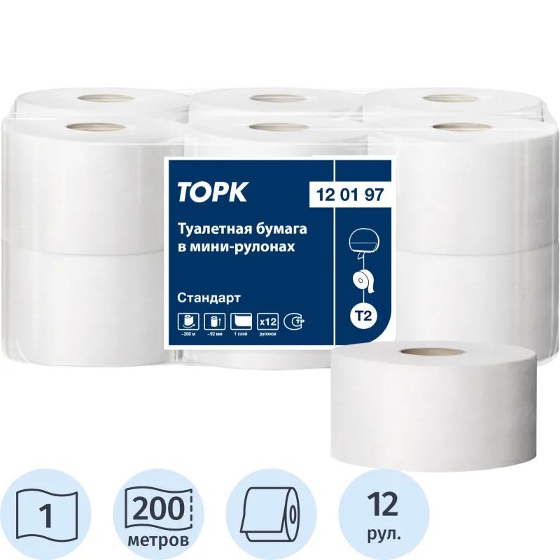 Бумага туалетная д/дисп.Торк/Tellus СтандарТ2 1сл бел втр200м12рул/уп120197