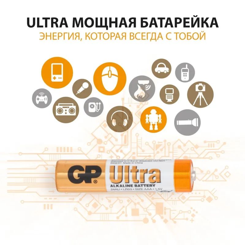 Батарейка GP Ultra AAA/LR03/24AU, GP24AU -2CR2/24AUA21-2CRSBC2, бл/2шт