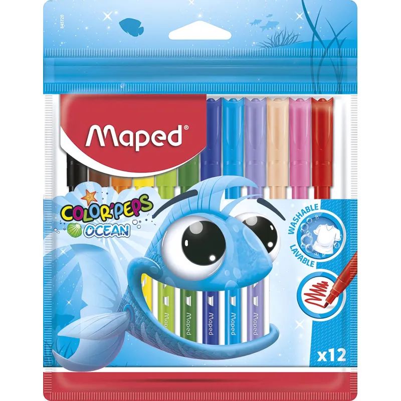 Фломастеры Maped COLOR&#039;PEPS OCEAN,супер-смываемые,12цв/наб,845720