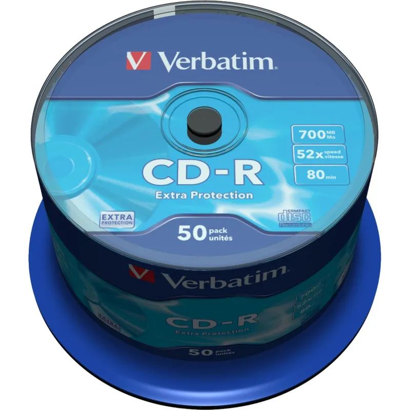 Носители информации CD-R, 52x, Verbatim Extra Protection, Cake/50, 43351