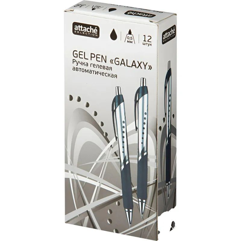 Ручка гелевая автомат. Attache selection Galaxy,черн.корп,черный,манж