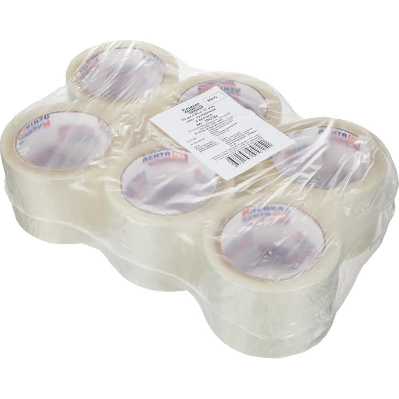 Клейкая лента упаковочная 75мм х 66м 47мкм прозрачная Россия 6 шт/уп