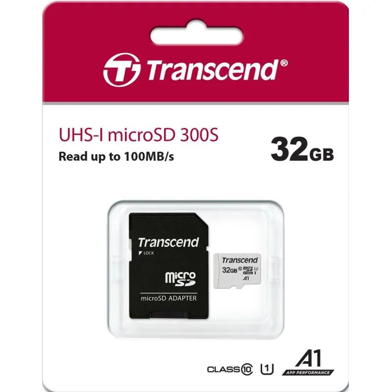 Карта памяти Transcend 300S microSDHC 32Gb UHS-I Cl10 +ад, TS32GUSD300S-A
