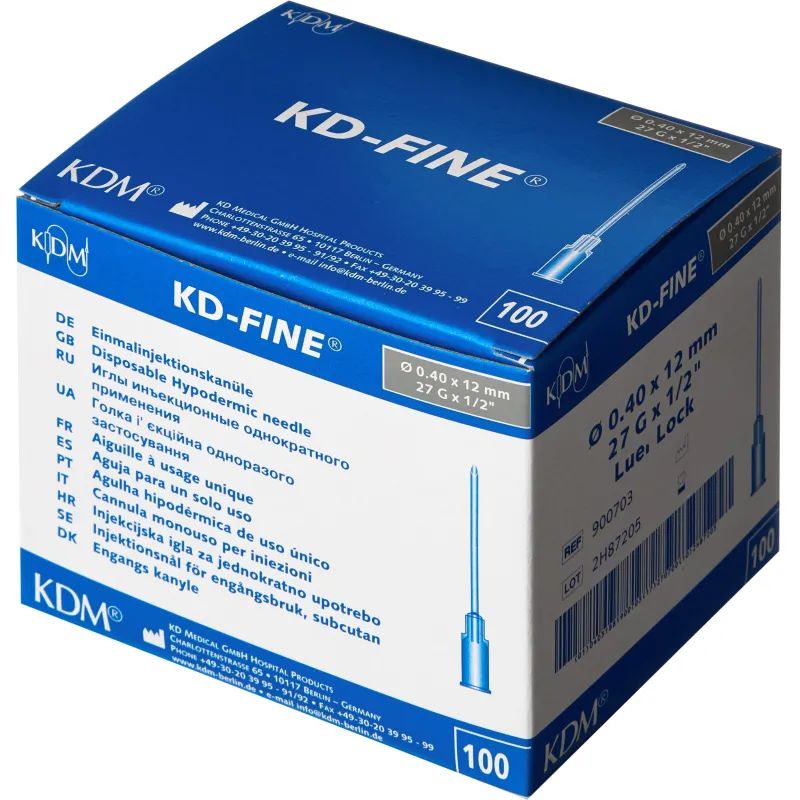 Игла инъекционная 27G (0,4х12мм) Luer Lock KD-Fine 100шт/уп