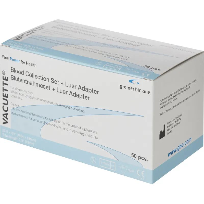 Игла-бабочка 23G 19см голуб. с луер-адапт. VACUETTE 450089 50шт/уп