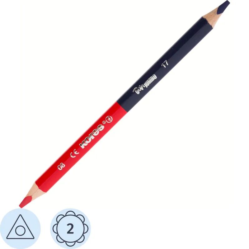 Карандаши цветные 2цв 3-гран,двустор Kores JUMBO 94851