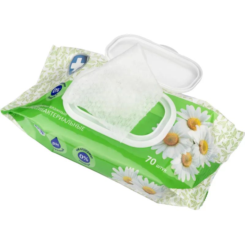 Салфетки влажные Luscan антибактериальные 70шт с крышкой