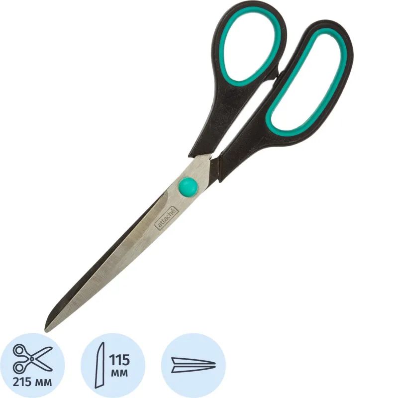 Ножницы Attache 215 мм с пласт. прорезин. руч.Attache цвет зелен/черн