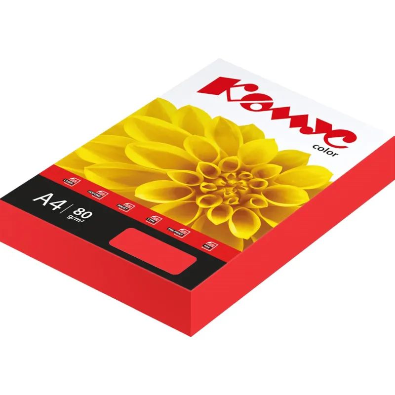 Бумага цветная Комус Color (красный интенсив), 80г, А4, 500 л.