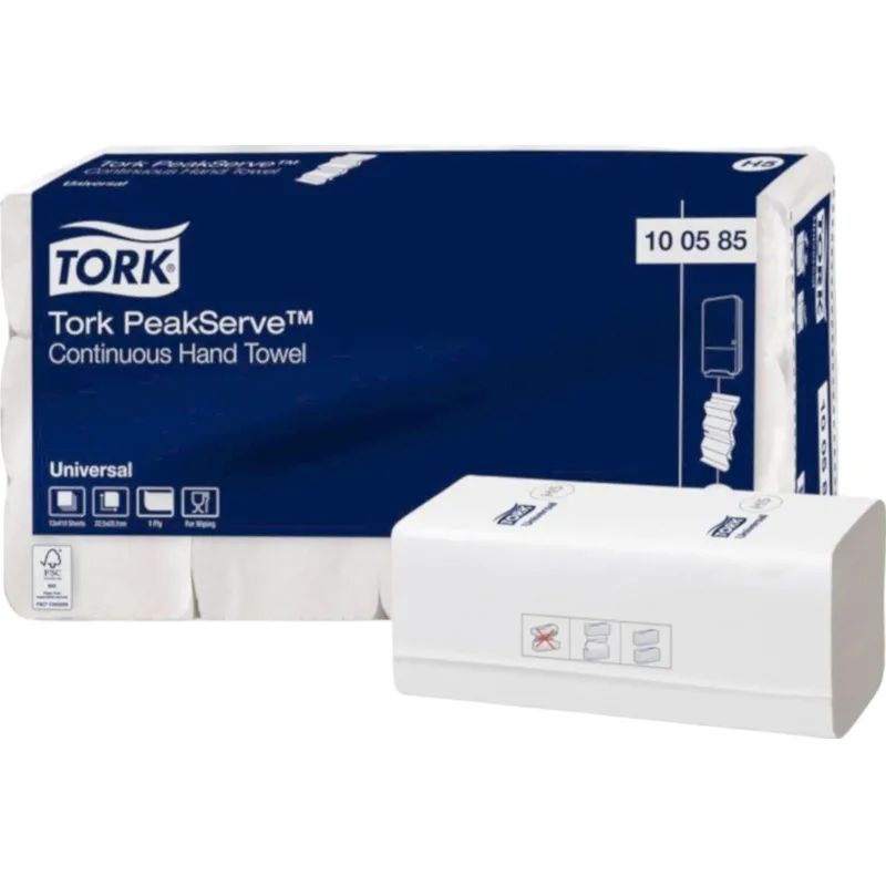 Полотенца бумажные д/дисп Tork PeakServe Н5 Univ 1сл 410л/пач12п/кор100585