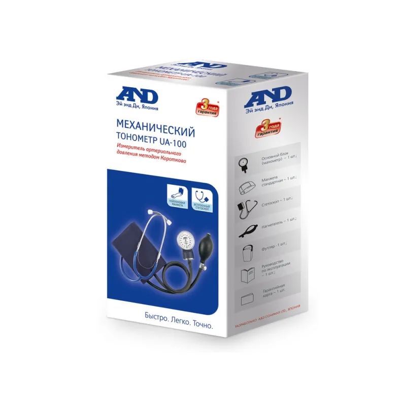 Тонометр AND UA-100 механический (встроенный стет-п) с поверкой