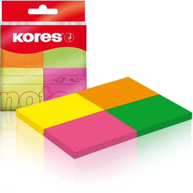 Стикеры Kores бум.для зам. 40х50 неон.гамма 4шт./уп.по 50л. &#039;48450
