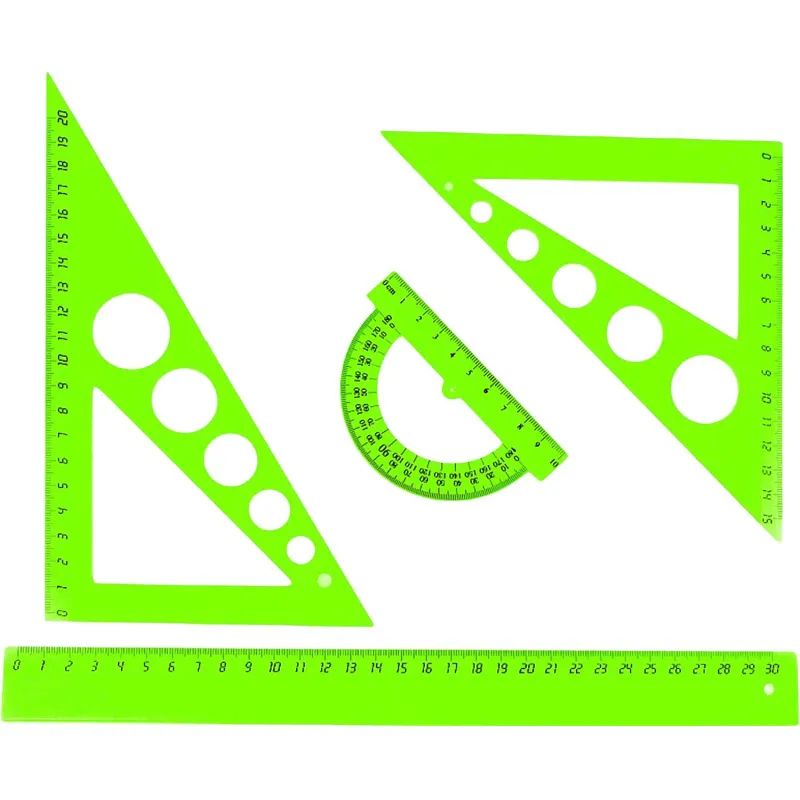 Набор большой: линейка 30см, угольники 21см и 16см, трансп-р 10см,цветасс.