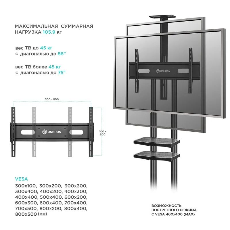 Стойка мобильная Onkron TS1881 чёрная