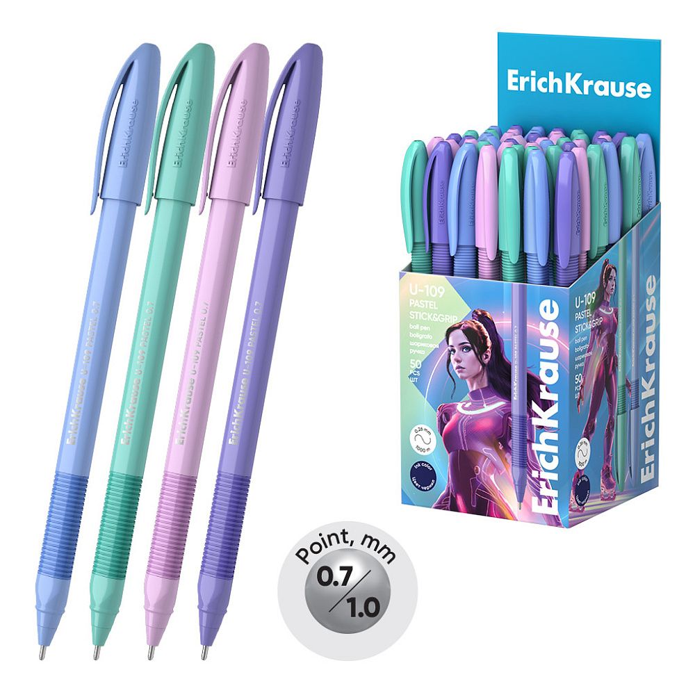 Ручка шариковая ErichKrause U-109 Stick&Grip Pastel 0.7, Ultra Glide Technology, цвет чернил синий