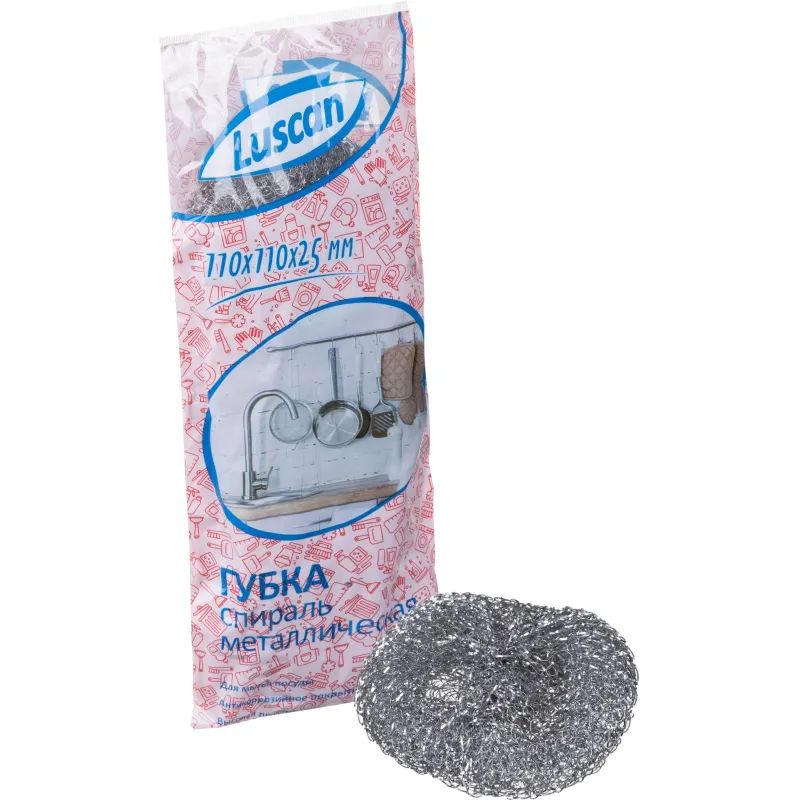Губка-мочалка спираль Luscan металлические 110х110х25 мм 20г 3 шт/уп