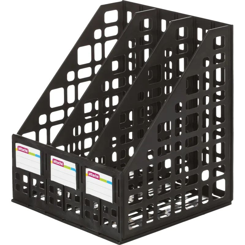 Лоток вертикальный для бумаг Attache сборный черный 3 отделения,  240мм