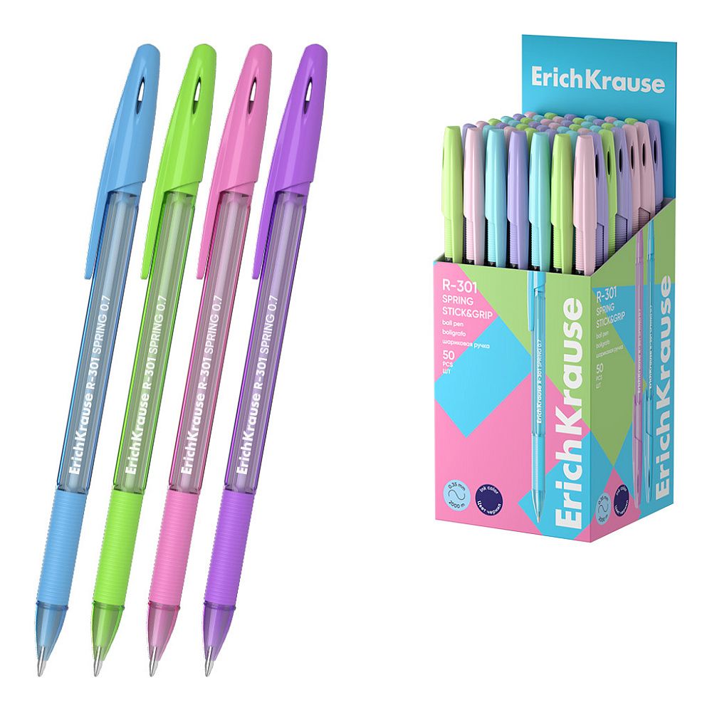 Ручка шариковая ErichKrause R-301 Stick&Grip Spring 0.7, цвет чернил синий