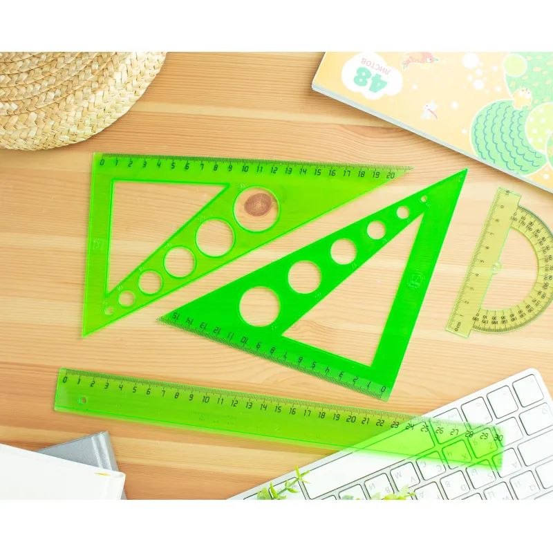 Набор большой: линейка 30см, угольники 21см и 16см, трансп-р 10см,цветасс.