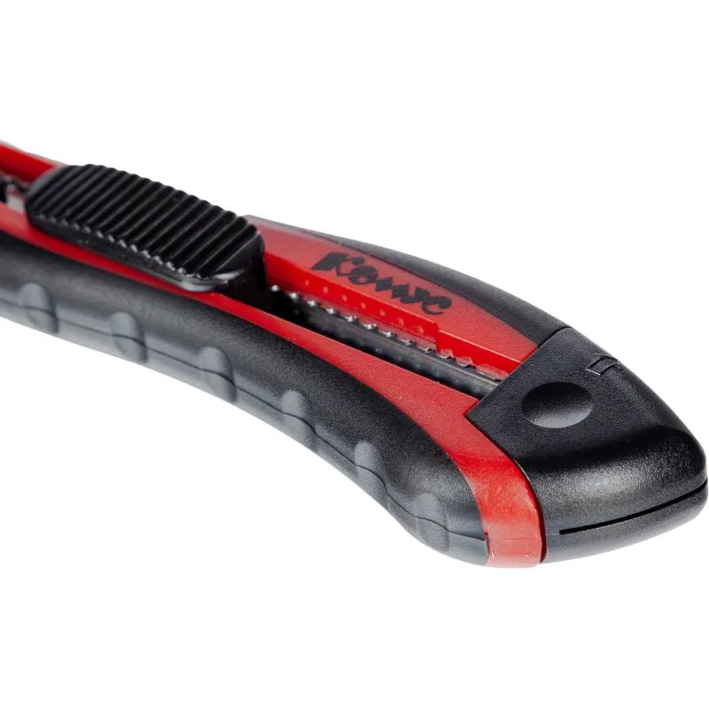 Нож канцелярский 9 мм КОМУС, с фиксатором, мет.направл.цв. в ассорт.