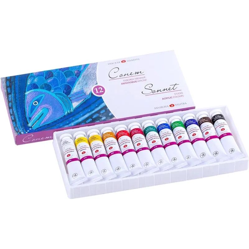 Краски акриловые Сонет 12 шт х18мл, 28411326