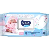 Салфетки влажные AURA для детей ULTRA COMFORT 100шт. с крышкой