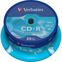 Носители информации CD-R, 52x, Verbatim Extra Protection, Cake/25, 43432
