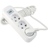 Удлинитель LUX У3-Е-USB-05 3-мест с з/к 250В 16А, USB 5В 1.3А, 5м, белый