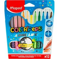 Фломастеры Maped COLOR&#039;PEPS LONG LIFE,3хгр.пиш.узел,смываем,12цв/наб,845020