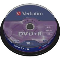 Носители информации DVD+R, 16x, Verbatim Azo Matt Silver, Cake/10, 43498