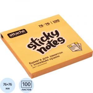 Стикеры Attache Selection с клеев. краем 76х76, неон, оранж. 100л