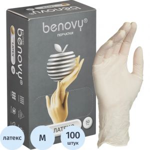 Мед.смотров. перчатки латекс., нестер., с пудрой, Benovy (М) 50 пар/уп