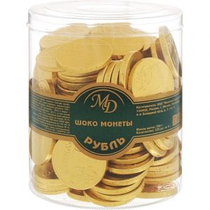 Шоколад порционный Монеты в банке Рубль, 6г/120 шт