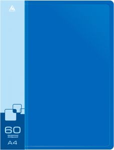 Папка с 60 прозр.вклад. Бюрократ -BPV60BLUE A4 пластик 0.7мм торц.карм с бум. встав синий