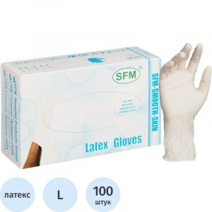 Мед.смотров. перчатки латекс. нестер. с пудрой SFM (L) 50пар/уп