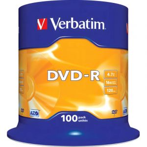 Носители информации DVD-R, 16x, Verbatim Azo Matt Silver, Cake/100, 43549