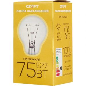 Лампа накаливания СТАРТ стандартная/прозрачная 75W E27 10 шт