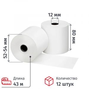 Чековая лента Комус из т/б 80 мм х 43 м, вт.12, 12 шт/уп, 8 уп/кор