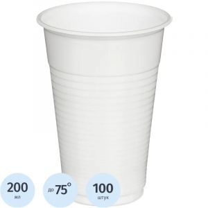Стакан одноразовый 200мл белый для хол/гор., эконом, КОМУС ПП 100шт/уп