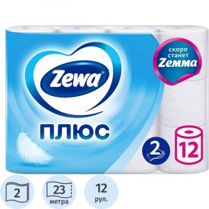 Бумага туалетная Zewa-Plus 2сл бел втор втул 23м 184л 12рул/уп 144090