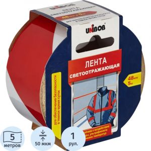 Лента клейкая светоотражающая Unibob 48мм х 5м красно-белая