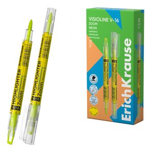 Двухсторонний текстмаркер ErichKrause Visioline V-16 Zoom Neon, цвет чернил желтый