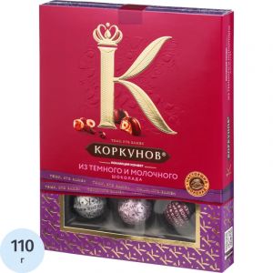 Конфеты А.Коркунов ассорти темн и молоч шок с фундук и ваф крошкой, 110г