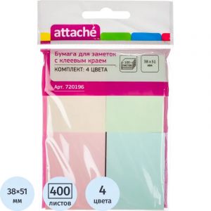 Стикеры ATTACHE с клеев. краем 38x51 компле кт 4 цвета 100л