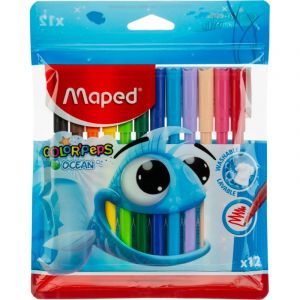 Фломастеры Maped COLOR&#039;PEPS OCEAN,супер-смываемые,12цв/наб,845720