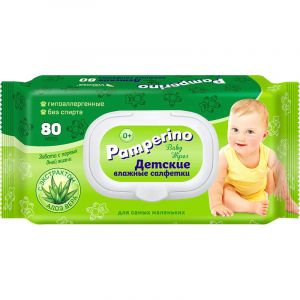 Салфетки влажные PAMPERINO ДЕТСКИЕ 80шт в упаковке с клапаном