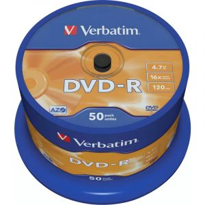 Носители информации DVD-R, 16x, Verbatim Azo Matt Silver, Cake/50, 43548