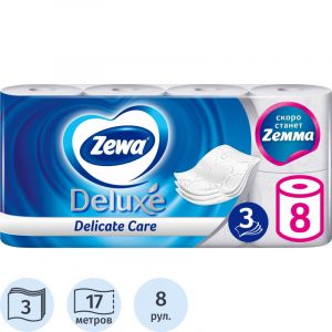 Бумага туалетная Zewa Deluxe 3сл бел 100%цел втул 17м 150л 8рул/уп 5366
