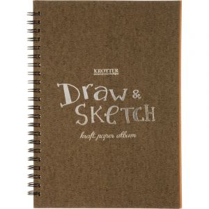 Скетчбук д/рис.и эскиз.Kroyter А5 40л,крафт,147х206,140гр,спир,тисн.фо07880